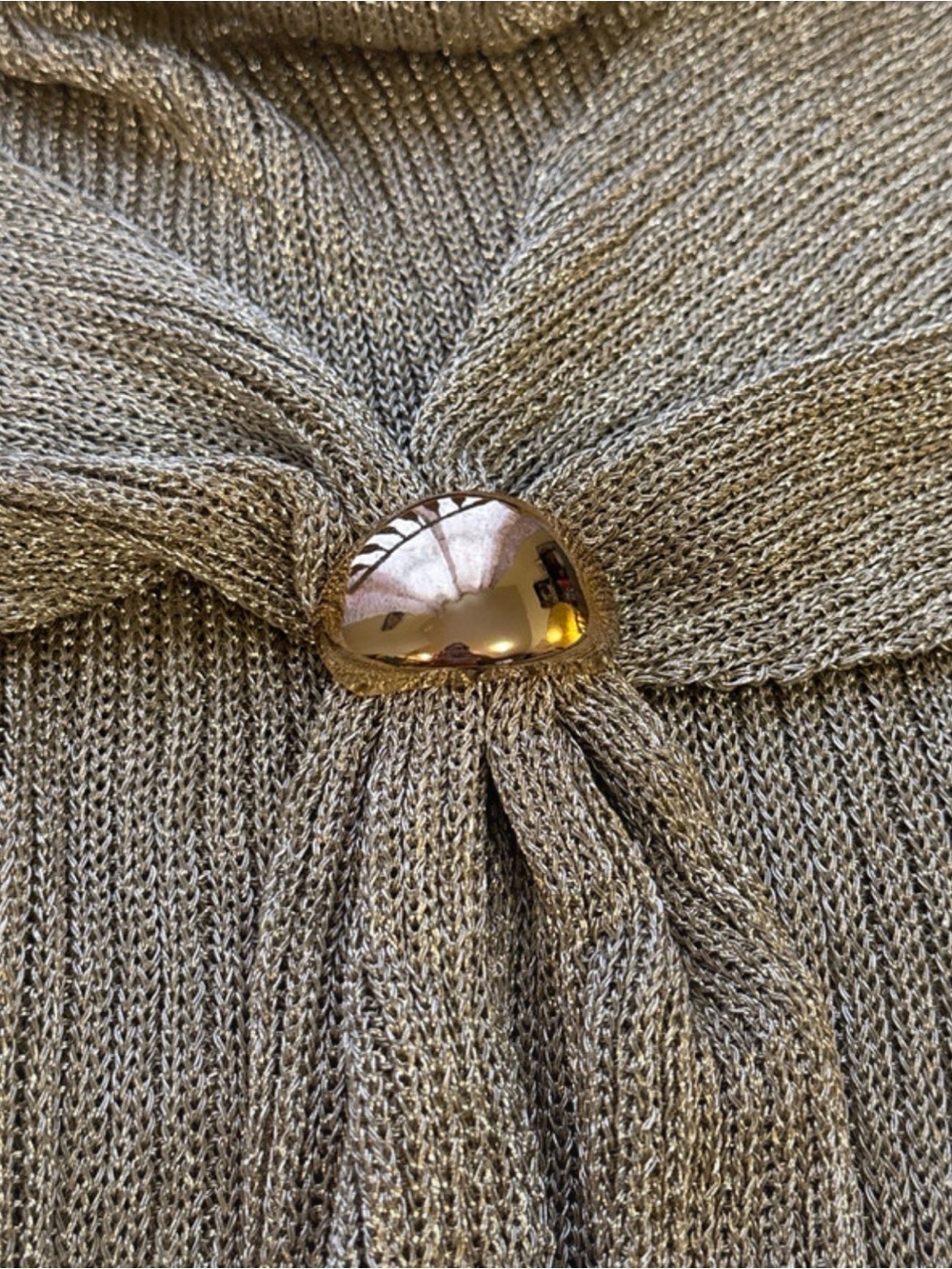 JLUXLABEL Gold Metallic Ribbed Maxi Dress with Front Tie and Jewel - Picture 7 of 8